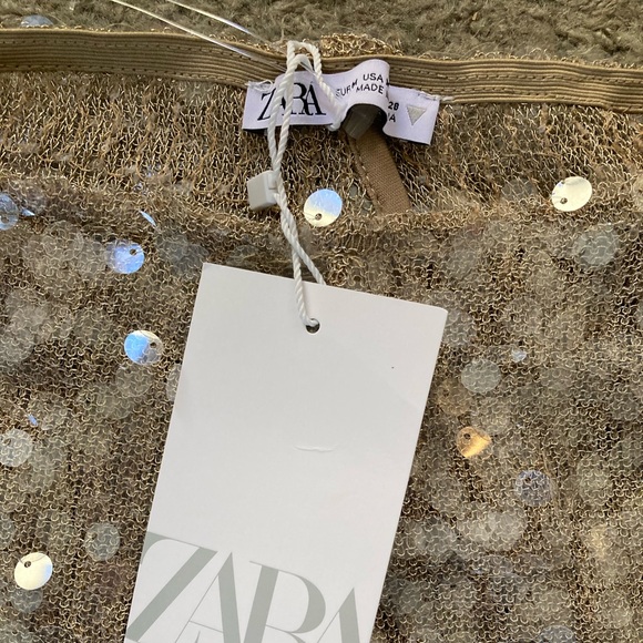 ZARA Champagne Allover Sequin High Waist Trouser Pants Glam Evening - Picture 7 of 9